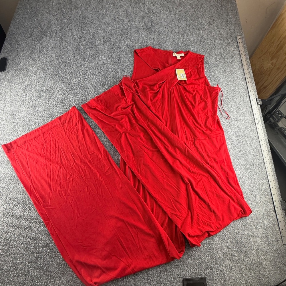 Michael Kors Red Crossover Neck Wide Leg Jumpsuit Size 16 NWT